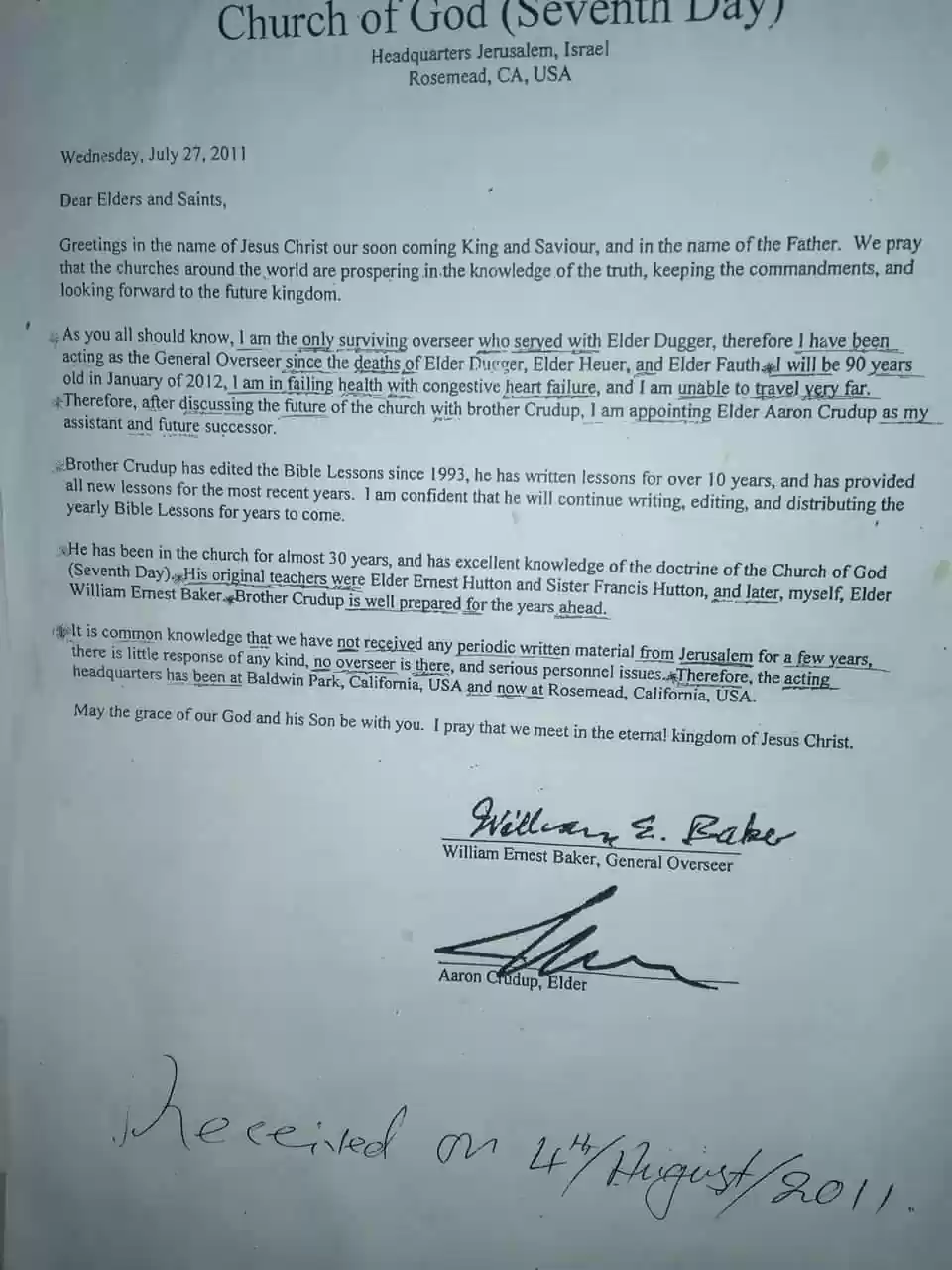 Elder Baker ltr, 04Aug2011